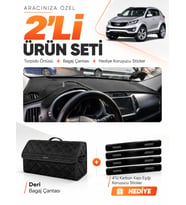 KİA SPORTAGE (2010-2016) Uyumlu Torpido Örtüsü + Deri Bagaj Çantası + Sticker Seti - Siyah