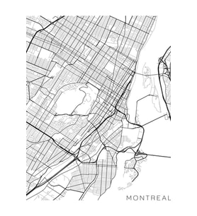 Montreal Haritası, Kanada - Siyah Beyaz Tablo Ahşap Poster Dekoratif
