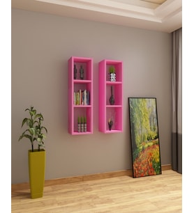 Kitaplık Duvar Rafı Mobilya Takım Pembe (Pembe)