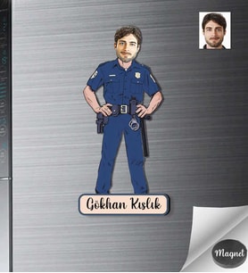 Kişiye Özel Polis Erkek Ahşap Magnet -4