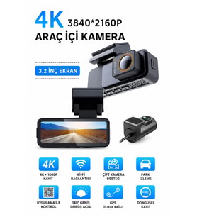Harvox 4K Pro Araç İçi Kamera Seti 2 Kameralı (4K Ön + 1080P Arka), Wi-Fi, GPS Park Modu