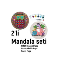 2'li Mandala Boyama Seti- Aile Etkinliği-2 Ham Mdf Plaka, 6 Renk Boya,2 Fırça Model-42