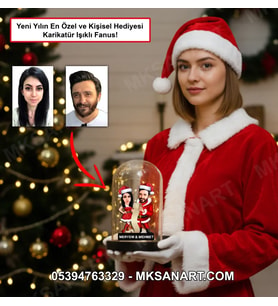 2 Kişilik Fanus Karikatürlü Kişiye Özel Karikatürlü 18 cm MDF Fanus Biblo - Yılbaşı Hediyesi Kişiye Özel Noel Hediyesi