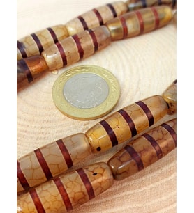 3 Şeritli Tibet Akik Taşı Silindir Kesim 9x30mm/adet (45780-1)