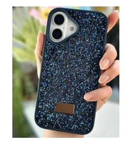 Coverzone iPhone 16 Plus ile Uyumlu Elmas Desen Ta?l? K?l?f � 2 mm Kamera �?k?nt? Koruma, I??lt?l? L�ks ??k Darbe Emici Kapak Lacivert