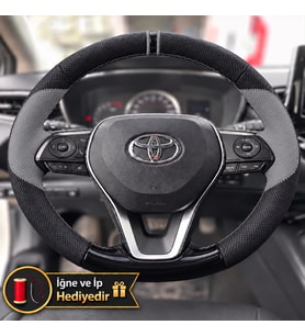 Toyota RAV4 XA50 Dikme Direksiyon Kılıfı Delikli Deri Parlak Siyah Gri Detay Çift Yüzük ve Dikiş 2018-2026