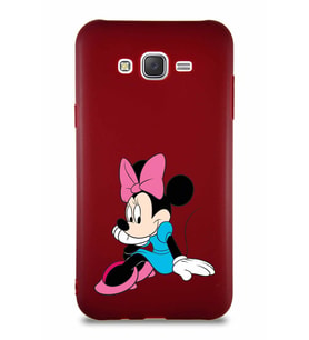 Samsung Galaxy J7 Soft Premier Kapak Minnie Mouse-E Tasarımlı Silikon Kılıf - Mürdüm (Şeffaf)