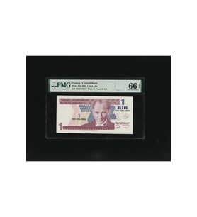 Bir Yeni Türk Lirası 1 YTL P216 2005 PMG 66 EPQ GEM UNC S/N A27045067 / 8.EMS 1. Tertip