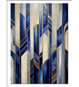Mavi Altın Geometrik Art Deco Dekoratif Kanvas - Mdf Ahşap Tablo