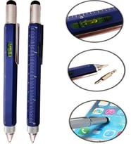 Özel Üretim Çok Fonksiyonlu Tükenmez Teknik Kalem – Cetvelli, Tornavidalı, Su Terazili, Touchpen Dokunmatik Uçlu, Mimar ve Mühendisler Için Pratik Hediyelik Kalem (Mavi)