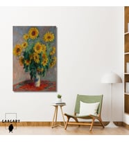 Tekli Dikey Kanvas Duvar Tablosu Claude Monet Ayçiçekleri