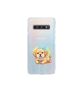 Samsung Galaxy S10 ile Uyumlu Splash Köpek Tasarımlı Şeffaf Silikon Kılıf