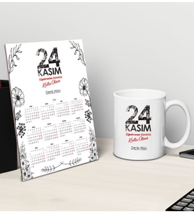 BK Gift Kişiye Özel İsimli Öğretmenler Günü Tasarımlı Kupa Bardak ve Masaüstü 2024 Takvim Hediye Seti - 9, Öğretmene Hediye, Öğretmenler Günü