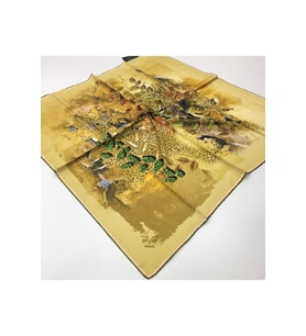 Leopar Desen Black Seri Twill Eşarp Eşarp Askısı ile Birlikte 90x90 cm Sarı Gold