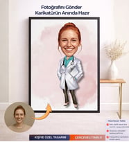 Kişiye Özel Doktor Kadın Çerçeveli Karikatür,Meslek Karikatürü,Kişiye Özel Karikatür,Karikatür Biblo
