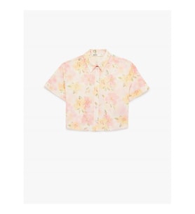 Koton Çiçekli Crop Pembe Kadın Gömlek 6SAK60280UW