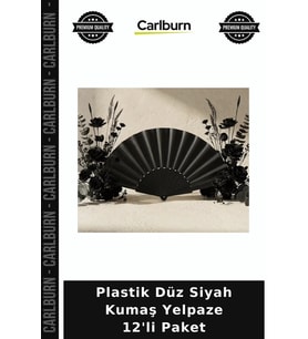 Özel Üretim Yazlık Aksesuar Plastik Düz Siyah Kumaş Yelpaze 12'li Paket