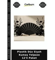 Özel Üretim Yazlık Aksesuar Plastik Düz Siyah Kumaş Yelpaze 12'li Paket