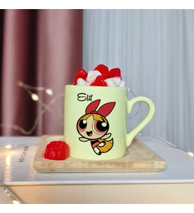 Power Puff Girls ( Blossom ) Tasarımlı Kişiye Özel Sarı Türk Kahvesi Fincanı