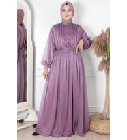 Taş İşlemeli Simli Tül Abiye Lila FHM858