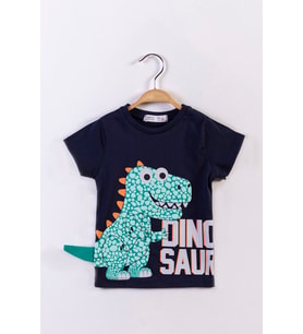 Toontoy Erkek Çocuk Kabartmalı Dinazor Baskılı Tişört (Lacivert)