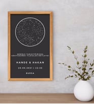 BK Gift Kişiye Özel Gökyüzü Yıldız Haritası Retro Ahşap Çerçeveli Tablo 40x25cm