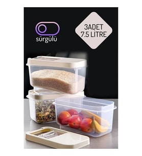 Turk Erzak Bakliyat Saklama Kabı 3 lü Set 7.5 Lt Krem
