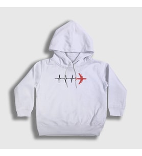 Presmono Unisex Çocuk Beyaz Heartbeat Pilot Airplane Uçak Kapüşonlu Sweatshirt 403292tt (Beyaz)