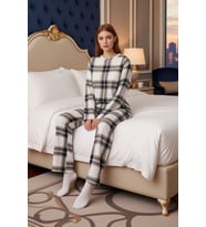Kadın Ekose Desenli Uzun Kollu Pijama Takımı Fonksiyonel Dayanıklı Kaliteli Konforlu Rahat