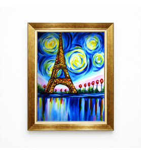 Tablore Van Gogh Yıldızlı Gece Tarzı Eyfel Kulesi Gold Çerçeveli Tablo Paris Manzaralı Salon Tablosu
