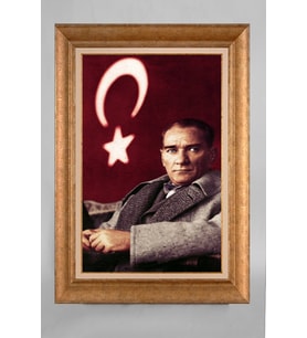 Altın Varaklı Çerçeveli Paspartulu Atatürk Tablo a117 (Gold)