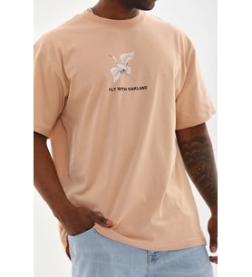 Erkek Baskılı T-Shirt Kısa Kol Bisiklet Yaka Rahat Kalıp Tişört - Bej