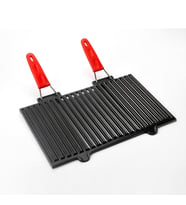 Lava Döküm Dikdörtgen Mangal Izgarası Silikon Paslanmaz Çift Tel Saplı Ölçü 40x25cm. (Siyah)