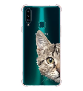 Samsung Galaxy  A20s Uyumlu Köşe Korumalı Antişok Kapak Catface Tasarımlı Şeffaf Silikon Kılıf