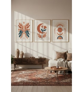 Mistik Semboller Modern Minimalist 3 Parçalı Ahşap Çerçeveli Tablo Seti