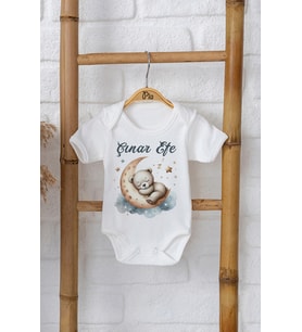 Pia Baby Premium %100 Pamuk İsme Özel Organik Baskılı Çıtçıtlı Bebek Body Zıbın Modelleri 5039-16 (Ekru)