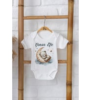 Pia Baby Premium %100 Pamuk İsme Özel Organik Baskılı Çıtçıtlı Bebek Body Zıbın Modelleri 5039-16 (Ekru)