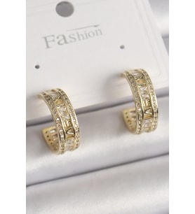Pirinç Gold Renk Zirkon Taşlı İşleme Detay Halka Model Kadın Küpe 5886 - SSSSSS2436-1666