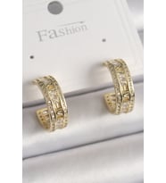 Pirinç Gold Renk Zirkon Taşlı İşleme Detay Halka Model Kadın Küpe 5886 - SSSSSS2436-1666