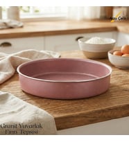 ARZU ÇELİK 32 Cm Granit Yuvarlak Fırın Tepsisi - Pembe