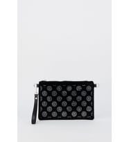 Kadın Puantiyeli Gümüş Taşlı Süet Bilek Askılı Ve Zincir Askılı Portföy Ve Clutch Çanta