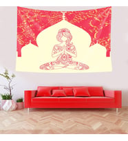 Yoga Enerji Çakralar Leke Tutmaz Kadife Dokulu Kumaş Duvar Örtüsü Duvar Halısı Tapestry (Kırmızı)