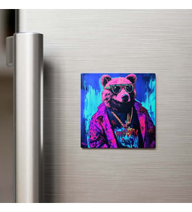 Bear - Ayı - Güneş Gözlüklü Style - Buzdolap Magneti - 9x9 Cm