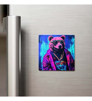Bear - Ayı - Güneş Gözlüklü Style - Buzdolap Magneti - 9x9 Cm