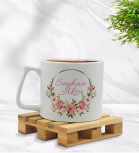 BK Gift Kişiye Özel Çiçek Tasarımlı Middle Beyaz Kupa Bardak Model 23