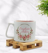 BK Gift Kişiye Özel Çiçek Tasarımlı Middle Beyaz Kupa Bardak Model 23