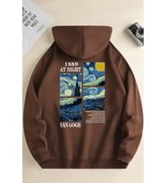 Vangogh Baskılı Oversize Sweatshirt (Kahverengi)