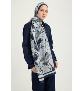 Schaless Özgür Fırçalar - Camel - Vierra Desenli Viskon Şal - 70x190 Cm (Lacivert)
