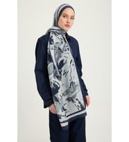 Schaless Özgür Fırçalar - Camel - Vierra Desenli Viskon Şal - 70x190 Cm (Lacivert)