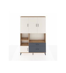 Arges Dolap 7 Raflı 2 Çekmeceli 5 Kapaklı 132x30x195 Çam-Aytaşı/Antrasit